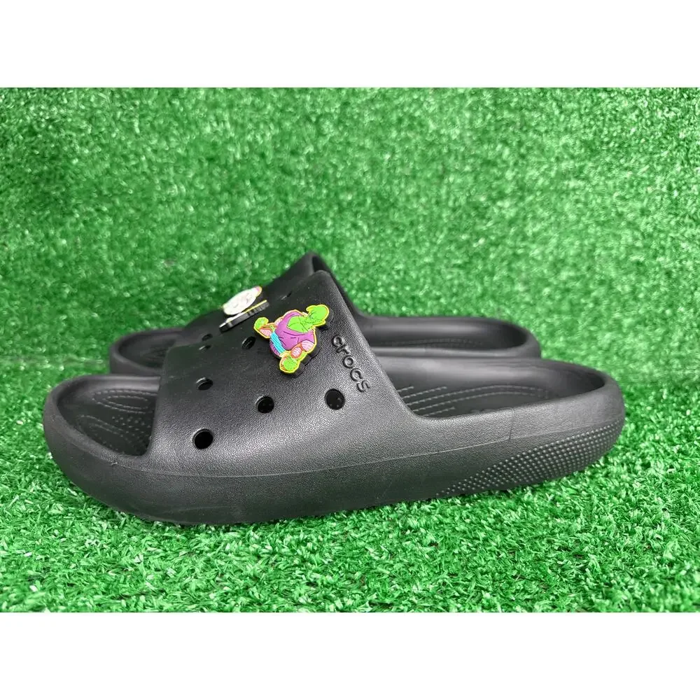 Crocs Classic Slides Black Slip On Sandals Mens Sz 10 Womens Sz 12 DBZ Jibbitz